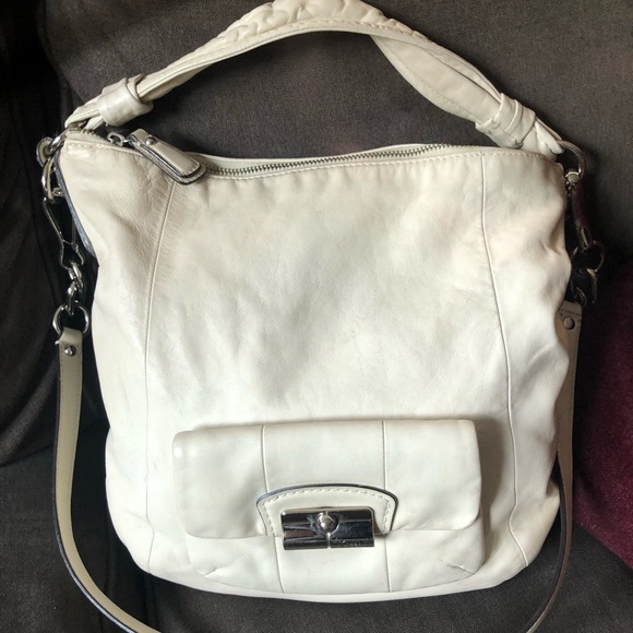 White Leather Coach Purse with Double straps - Picture 1 of 11